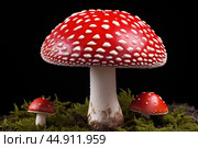 Mushroom Amanita closeup. Стоковое AI-изображение, AI-художник Veniamin Kraskov / Фотобанк Лори