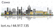 Como Italy City Skyline with Color Buildings and reflections Isolated on White. Business Travel and Concept with Historic Architecture. Como Cityscape with Landmarks. Стоковая иллюстрация, иллюстратор Игорь Сорокин / Фотобанк Лори