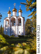 Russia, Pereslavl-Zalessky. Nikolsky Monastery, Godenovsky cross, Nikolskaya belfry by the water. The Forerunner Church. Стоковое фото, фотограф Photojuli / Фотобанк Лори