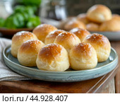 Sweet homemade buns with sugar. The dough is like fluff, airy and soft! Enjoy your meal! Стоковое AI-изображение, AI-художник Сергей Елизарьев / Фотобанк Лори