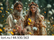 Ivan the Fool and Vasilisa the Beautiful in a whimsical scene from Russian folklore, full of charm and magic. Редакционное AI-изображение, AI-художник Veniamin Kraskov / Фотобанк Лори