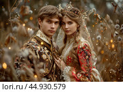 Ivan the Fool and Vasilisa the Beautiful in a whimsical scene from Russian folklore, full of charm and magic. Редакционное AI-изображение, AI-художник Veniamin Kraskov / Фотобанк Лори