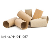 Empty toilet paper on white background. Стоковое фото, фотограф Сергей Толмачёв / Фотобанк Лори
