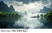 Serenity unfolds in tranquil, undisturbed natural landscapes. Стоковое AI-изображение, AI-художник Veniamin Kraskov / Фотобанк Лори