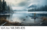 Serenity unfolds in tranquil, undisturbed natural landscapes. Стоковое AI-изображение, AI-художник Veniamin Kraskov / Фотобанк Лори