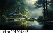 Serenity unfolds in tranquil, undisturbed natural landscapes. Стоковое AI-изображение, AI-художник Veniamin Kraskov / Фотобанк Лори