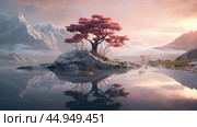 Serenity unfolds in tranquil, undisturbed natural landscapes. Стоковое AI-изображение, AI-художник Veniamin Kraskov / Фотобанк Лори