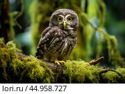 The elusive Forest Owlet, a rare and critically endangered species. Стоковое AI-изображение, AI-художник Veniamin Kraskov / Фотобанк Лори