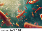 3d rendering of bacteria spreading through a medium. Стоковое AI-изображение, AI-художник Иван Рябоконь / Фотобанк Лори