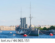 Protected cruiser Aurora, currently preserved as a museum ship in Saint Petersburg (2024 год). Редакционное фото, фотограф Евгений Харитонов / Фотобанк Лори