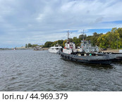 Рейдовые буксиры проекта 04985, РБ-98, РБ-327. Катер "Буревестник". Петровская пристань, набережная, Кронштадт. Редакционное фото, фотограф Щеголева Ольга / Фотобанк Лори