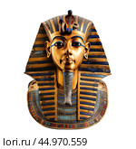 Golden mask of tutankhamun pharaoh on white background. Стоковое AI-изображение, AI-художник Иван Рябоконь / Фотобанк Лори