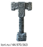 Mjolnir hammer of thor standing isolated on white background. Стоковое AI-изображение, AI-художник Иван Рябоконь / Фотобанк Лори