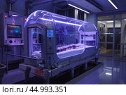 Hyperbaric oxygen therapy chamber operating in hospital room. Стоковое AI-изображение, AI-художник Иван Рябоконь / Фотобанк Лори