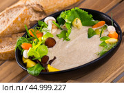 Mushroom creamy soup with shitake, served with vegetables and greens. Стоковое фото, фотограф Яков Филимонов / Фотобанк Лори