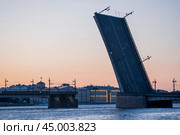 Raised Liteyny Bridge in St. Petersburg on a white night (2024 год). Редакционное фото, фотограф Евгений Харитонов / Фотобанк Лори