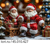 Father Frost, Christmas tree toy. Colorful New Year toys. Papier-mache. New Year festive atmosphere. New Year card. Стоковое AI-изображение, AI-художник Сергей Елизарьев / Фотобанк Лори