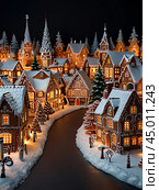 Beautiful Christmas fairytale town made of gingerbread houses. Gingerbread. Стоковое AI-изображение, AI-художник Сергей Елизарьев / Фотобанк Лори