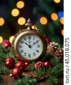 The clock is counting down the last moment of the outgoing old year. There is little time left until the New Year. Is everything ready to celebrate the New Year? Стоковое AI-изображение, AI-художник Сергей Елизарьев / Фотобанк Лори