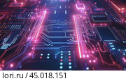 Futuristic circuit board pulsating with data transferring energy. Стоковое AI-видео, аниматор Юрий Поздников / Фотобанк Лори