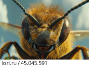Honey bee showing its stinger and mandibles in extreme closeup. Стоковое AI-изображение, AI-художник Иван Рябоконь / Фотобанк Лори