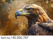 Majestic golden eagle posing on artistic background. Стоковое AI-изображение, AI-художник Иван Рябоконь / Фотобанк Лори