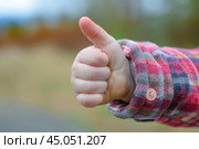 Child showing thumbs up sign approving something. Стоковое AI-изображение, AI-художник Иван Рябоконь / Фотобанк Лори