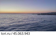 Peaceful seascape with calm sea at sunset. Умиротворяющий морской пейзаж со спокойным морем на закате. Стоковое видео, видеограф Ольга Петрова-Апостолова / Фотобанк Лори