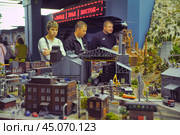 Russia. Saint-Petersburg. 21 APR 2017. Museum Of Grand Layout Russia. A ship with scarlet sails on the model of St. Petersburg (2012 год). Редакционное фото, фотограф Анна Кривицкая / Фотобанк Лори