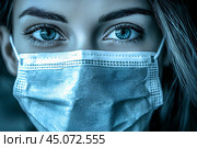 Девушка в медицинской маске. Защита от вирусов, ОРВИ, гриппа. Стоковое AI-изображение, AI-художник Щеголева Ольга / Фотобанк Лори