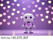 Cartoon robot with a heart on his chest, on a glowing background. Стоковое AI-изображение, AI-художник Дарья Трофимова / Фотобанк Лори