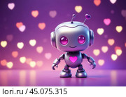 Cartoon robot with a heart on his chest, on a glowing background. Стоковое AI-изображение, AI-художник Дарья Трофимова / Фотобанк Лори
