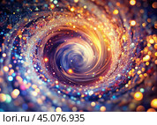Abstract background. A bright colorful swirl of sequins and bokeh, reminiscent of a galaxy in deep space. Стоковое AI-изображение, AI-художник Photojuli / Фотобанк Лори