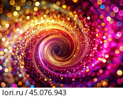 Abstract background. A bright colorful swirl of sequins and bokeh, reminiscent of a galaxy in deep space. Стоковое AI-изображение, AI-художник Photojuli / Фотобанк Лори