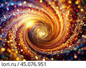 Abstract background. A bright colorful swirl of sequins and bokeh, reminiscent of a galaxy in deep space. Стоковое AI-изображение, AI-художник Photojuli / Фотобанк Лори