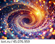 Abstract background. A bright colorful swirl of sequins and bokeh, reminiscent of a galaxy in deep space. Стоковое AI-изображение, AI-художник Photojuli / Фотобанк Лори