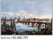 Старе место с северо-запада. Прага. 1830. В. Морштадт. Стоковая иллюстрация, иллюстратор Retro / Фотобанк Лори