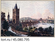 Мала страна и Градчаны. Прага, Чехия. В. Морштадт, 1825. Стоковая иллюстрация, иллюстратор Retro / Фотобанк Лори