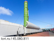 The intercontinental ballistic missile on the railway launcher. Редакционное фото, фотограф FotograFF / Фотобанк Лори