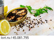 Chipirones in ink with parsley, lemon and spices. Стоковое фото, фотограф Яков Филимонов / Фотобанк Лори