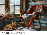 Кот дремлет в уютном кресле. Стоковое AI-изображение, AI-художник Щеголева Ольга / Фотобанк Лори