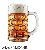 Traditional german beer glass filled with lager beer and foam. Стоковое AI-изображение, AI-художник Иван Рябоконь / Фотобанк Лори