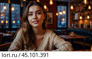 Young woman in a cafe, девушка в кафе. Стоковое AI-видео, аниматор Анастасия Макарова / Фотобанк Лори