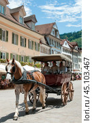 Horse pulling carriage with people in old town stein am rhein switzerland. Стоковое AI-изображение, AI-художник Юрий Поздников / Фотобанк Лори