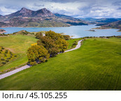 Panoramic view over Embalse de Zahara inland lake, Andalusia, Spain. Стоковое фото, фотограф Яков Филимонов / Фотобанк Лори