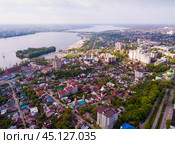 View from drone of Voronezh on bank of river. Стоковое фото, фотограф Яков Филимонов / Фотобанк Лори