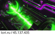 Futuristic engine injecting green energy beam. Стоковое видео, видеограф Данил Руденко / Фотобанк Лори