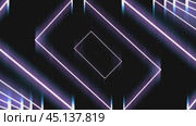 Neon rectangle tunnel spinning and rotating. Стоковое видео, видеограф Данил Руденко / Фотобанк Лори