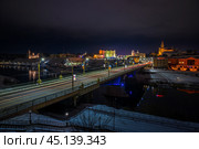 Вид на ночной Гродно. Редакционное фото, фотограф Александр Салук / Фотобанк Лори