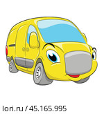 Cartoon yellow car. Cartoon wagon. Transportation of people. Illustration for children. Стоковая иллюстрация, иллюстратор Трегубов Николай / Фотобанк Лори